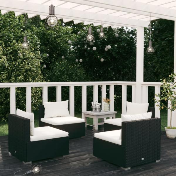 ARDEBO.de - 4-tlg. Garten-Lounge-Set mit Auflagen Poly Rattan Schwarz