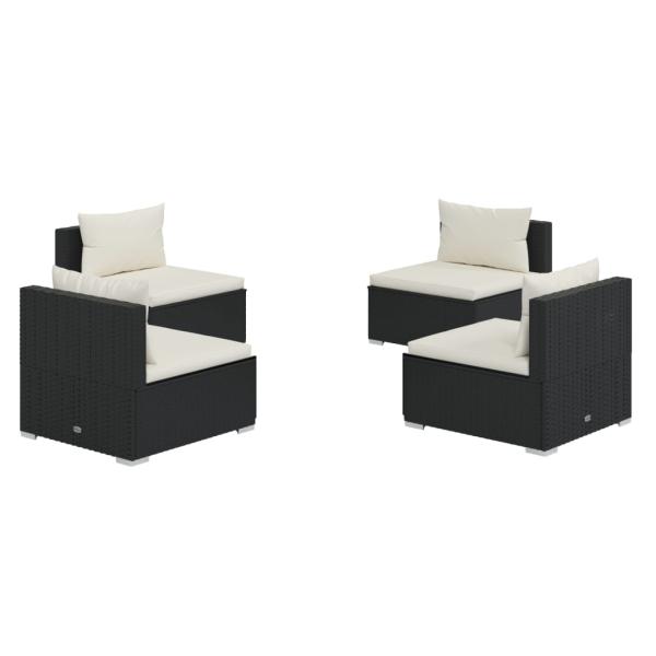 4-tlg. Garten-Lounge-Set mit Auflagen Poly Rattan Schwarz