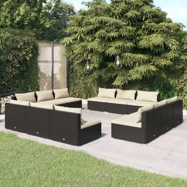 ARDEBO.de - 12-tlg. Garten-Lounge-Set mit Kissen Poly Rattan Schwarz