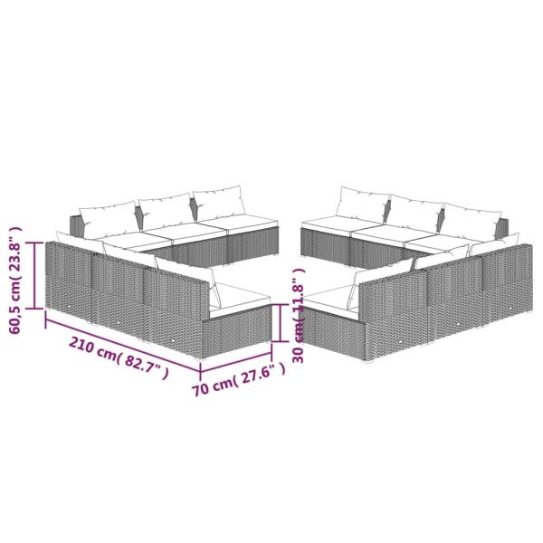 12-tlg. Garten-Lounge-Set mit Kissen Poly Rattan Schwarz