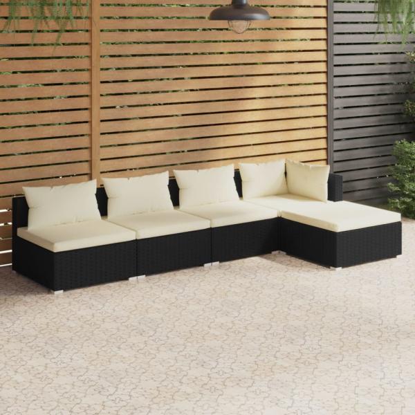 ARDEBO.de - 5-tlg. Garten-Lounge-Set mit Kissen Poly Rattan Schwarz