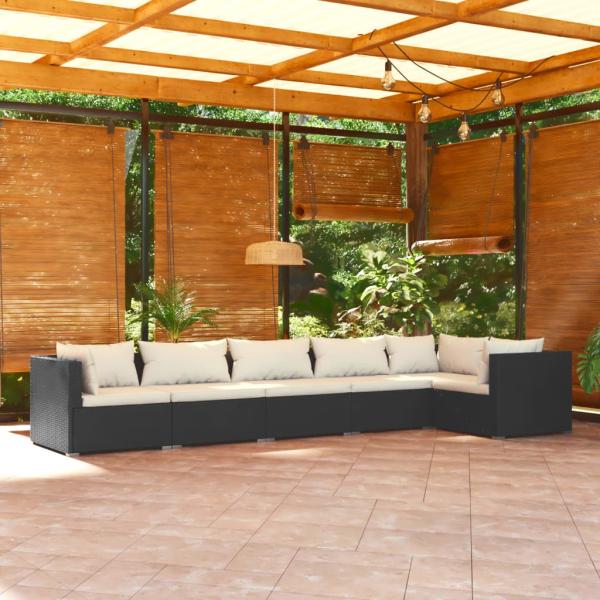 ARDEBO.de - 6-tlg. Garten-Lounge-Set mit Kissen Poly Rattan Schwarz