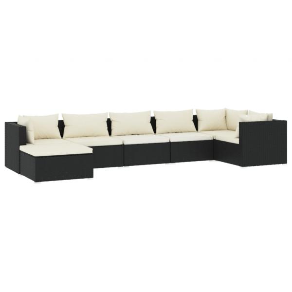 7-tlg. Garten-Lounge-Set mit Kissen Poly Rattan Schwarz