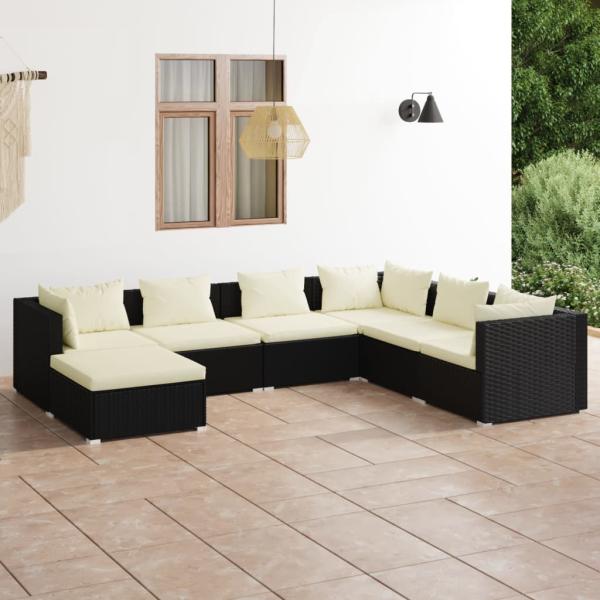 ARDEBO.de - 7-tlg. Garten-Lounge-Set mit Kissen Poly Rattan Schwarz