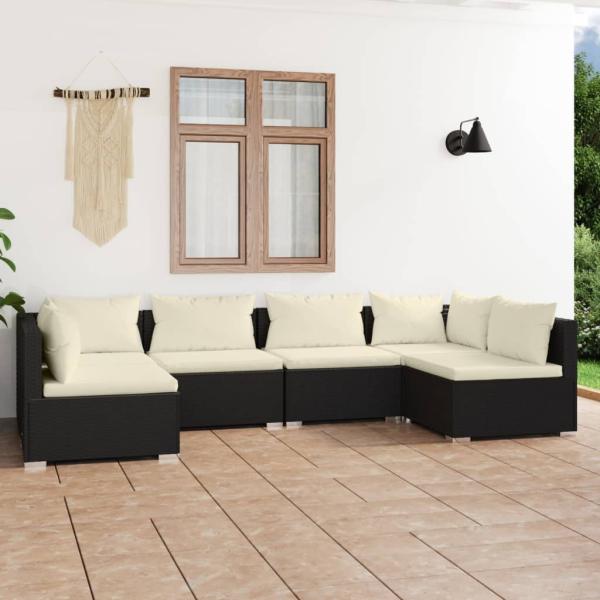 ARDEBO.de - 6-tlg. Garten-Lounge-Set mit Kissen Poly Rattan Schwarz