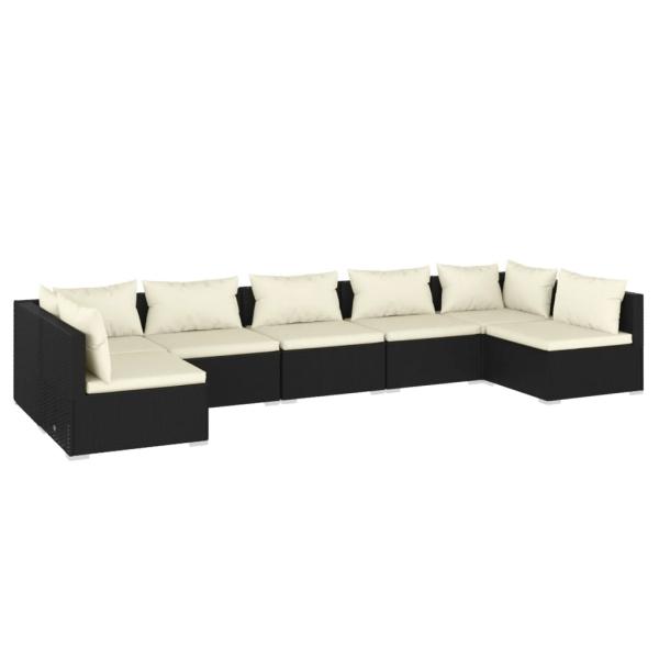 7-tlg. Garten-Lounge-Set mit Kissen Poly Rattan Schwarz