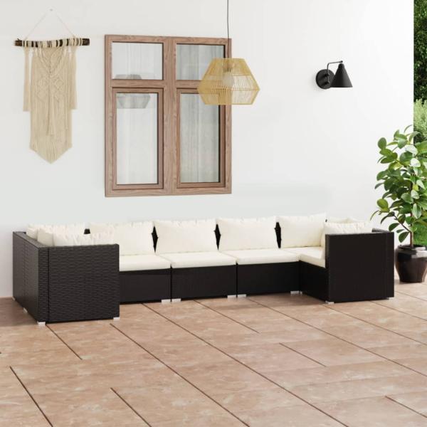ARDEBO.de - 7-tlg. Garten-Lounge-Set mit Kissen Poly Rattan Schwarz