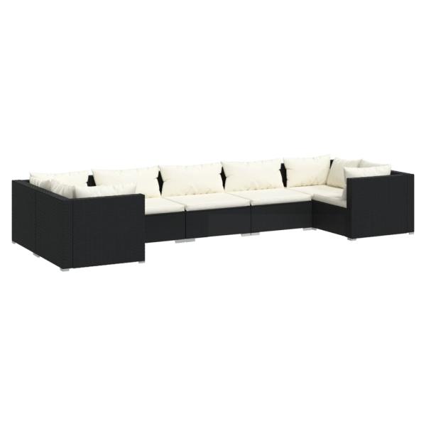 7-tlg. Garten-Lounge-Set mit Kissen Poly Rattan Schwarz