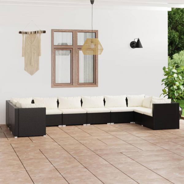 ARDEBO.de - 10-tlg. Garten-Lounge-Set mit Kissen Poly Rattan Schwarz