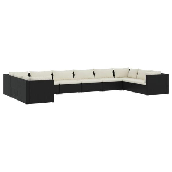 10-tlg. Garten-Lounge-Set mit Kissen Poly Rattan Schwarz