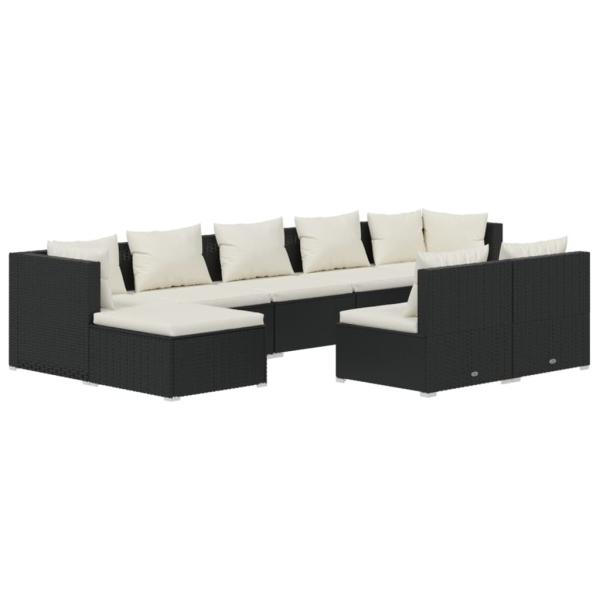 9-tlg. Garten-Lounge-Set mit Kissen Schwarz Poly Rattan