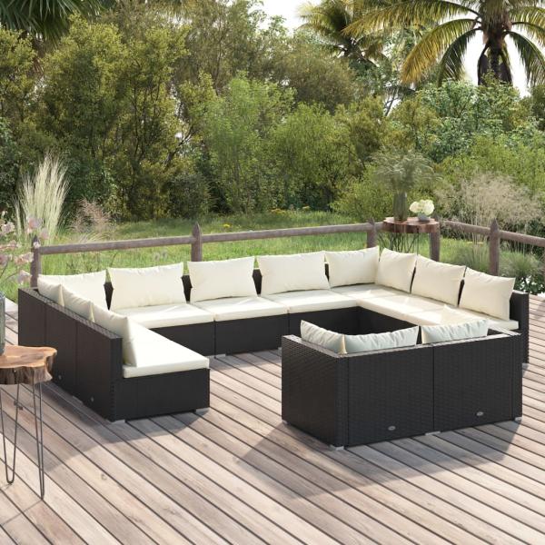 ARDEBO.de - 11-tlg. Garten-Lounge-Set mit Kissen Schwarz Poly Rattan