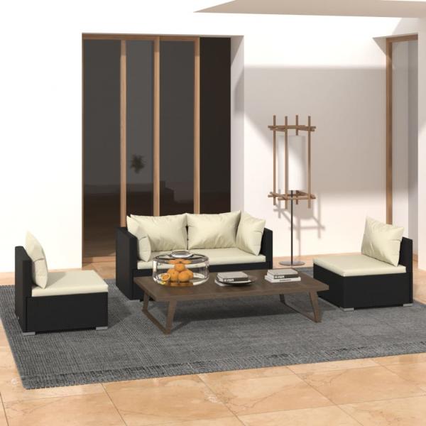 ARDEBO.de - 4-tlg. Garten-Lounge-Set mit Kissen Poly Rattan Schwarz