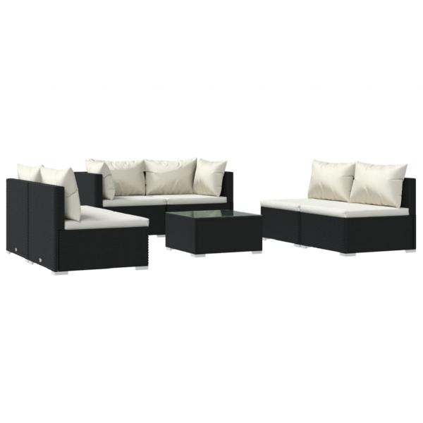 7-tlg. Garten-Lounge-Set mit Kissen Poly Rattan Schwarz