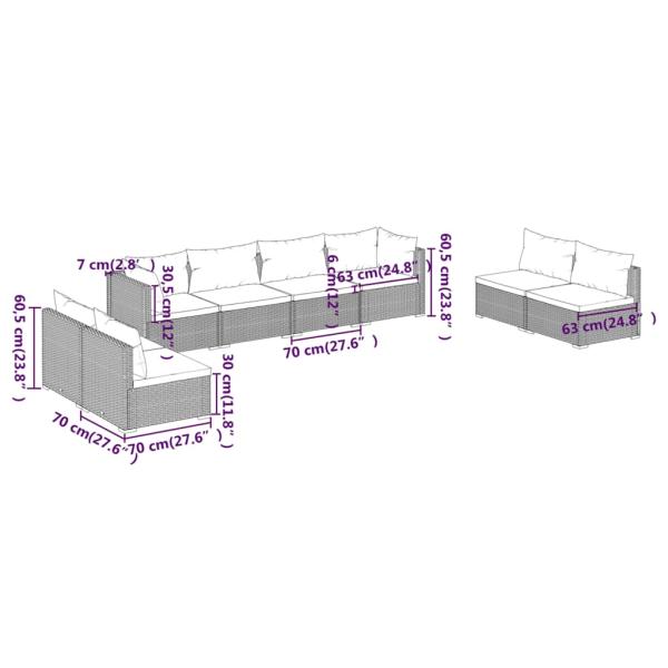8-tlg. Garten-Lounge-Set mit Kissen Poly Rattan Schwarz
