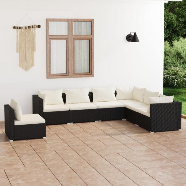 ARDEBO.de - 7-tlg. Garten-Lounge-Set mit Kissen Poly Rattan Schwarz