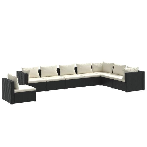 8-tlg. Garten-Lounge-Set mit Kissen Poly Rattan Schwarz
