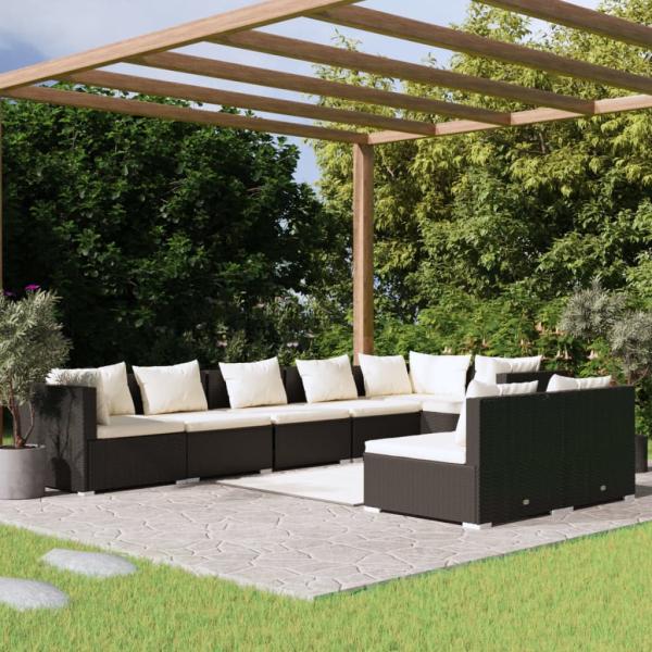 ARDEBO.de - 8-tlg. Garten-Lounge-Set mit Kissen Schwarz Poly Rattan
