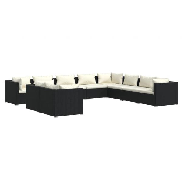 10-tlg. Garten-Lounge-Set mit Kissen Schwarz Poly Rattan