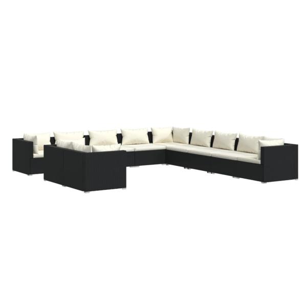 11-tlg. Garten-Lounge-Set mit Kissen Schwarz Poly Rattan