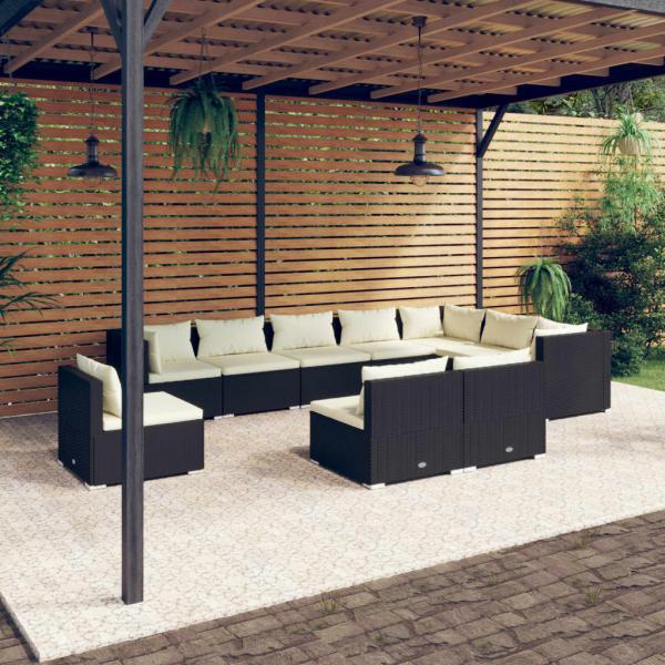 ARDEBO.de - 10-tlg. Garten-Lounge-Set mit Kissen Poly Rattan Schwarz