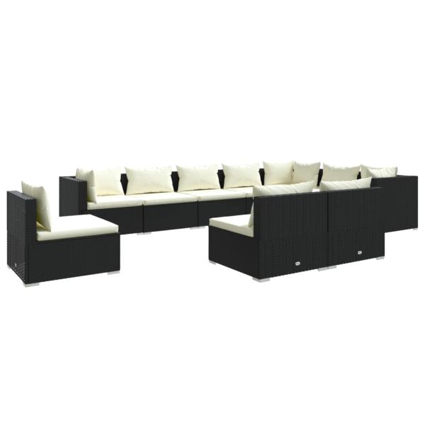10-tlg. Garten-Lounge-Set mit Kissen Poly Rattan Schwarz
