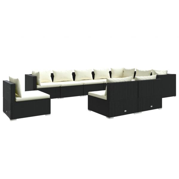 10-tlg. Garten-Lounge-Set mit Kissen Poly Rattan Schwarz
