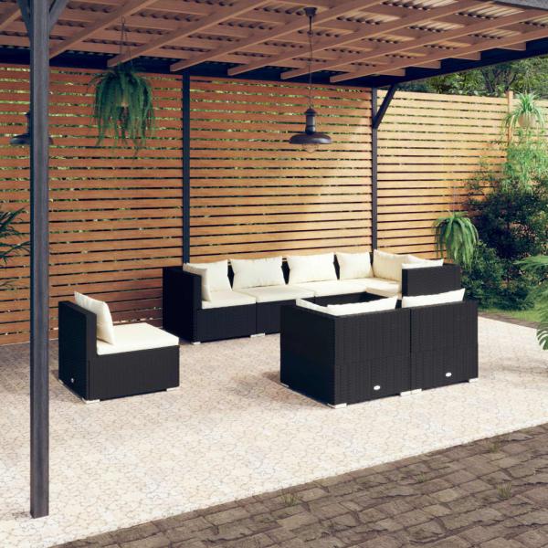 ARDEBO.de - 8-tlg. Garten-Lounge-Set mit Kissen Poly Rattan Schwarz