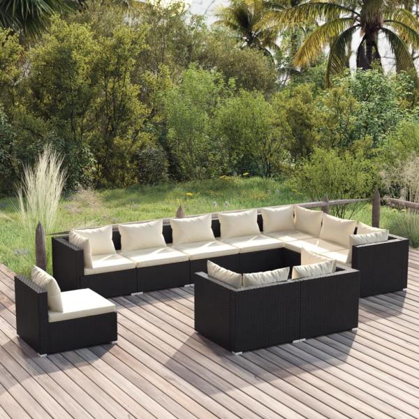 ARDEBO.de - 10-tlg. Garten-Lounge-Set mit Kissen Poly Rattan Schwarz