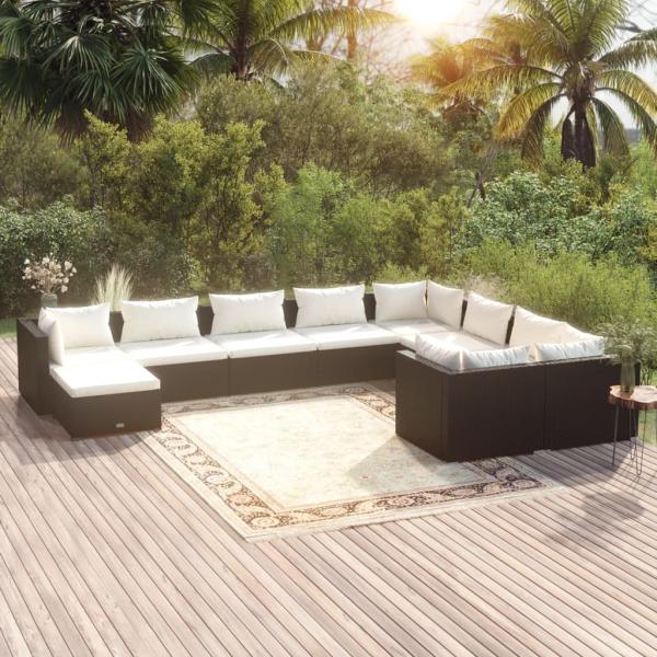 ARDEBO.de - 10-tlg. Garten-Lounge-Set mit Kissen Poly Rattan Schwarz