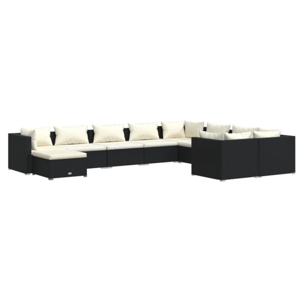 10-tlg. Garten-Lounge-Set mit Kissen Poly Rattan Schwarz