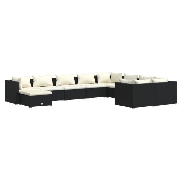 10-tlg. Garten-Lounge-Set mit Kissen Poly Rattan Schwarz