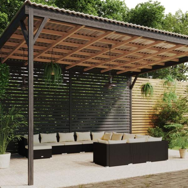ARDEBO.de - 12-tlg. Garten-Lounge-Set mit Kissen Poly Rattan Schwarz