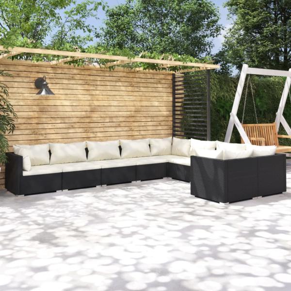 ARDEBO.de - 9-tlg. Garten-Lounge-Set mit Kissen Poly Rattan Schwarz