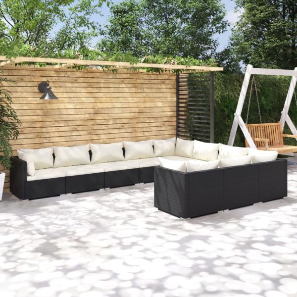 ARDEBO.de - 10-tlg. Garten-Lounge-Set mit Kissen Poly Rattan Schwarz
