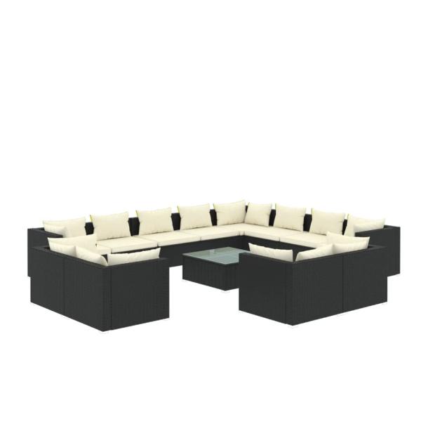 13-tlg. Garten-Lounge-Set mit Kissen Schwarz Poly Rattan