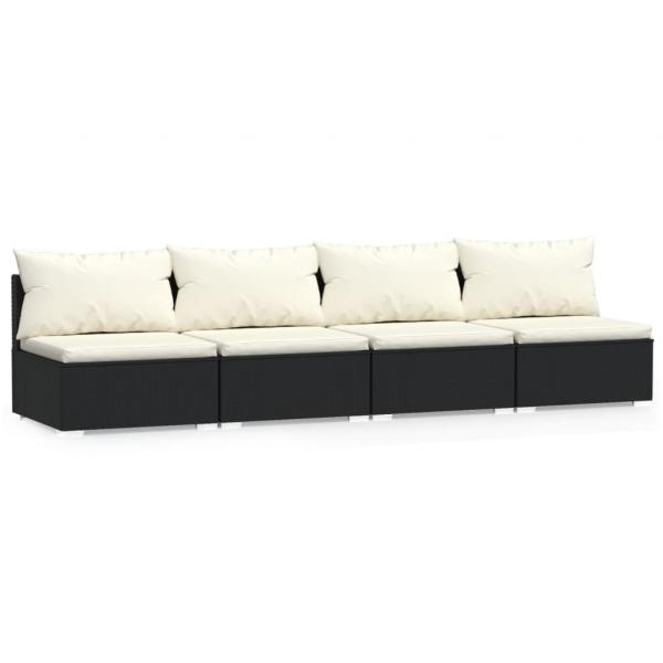 ARDEBO.de - 4-Sitzer-Sofa mit Kissen Schwarz Poly Rattan