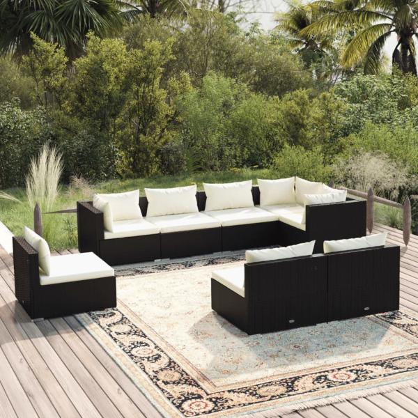 ARDEBO.de - 8-tlg. Garten-Lounge-Set mit Kissen Poly Rattan Schwarz