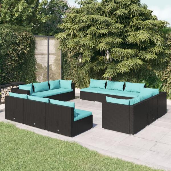 ARDEBO.de - 12-tlg. Garten-Lounge-Set mit Kissen Poly Rattan Schwarz