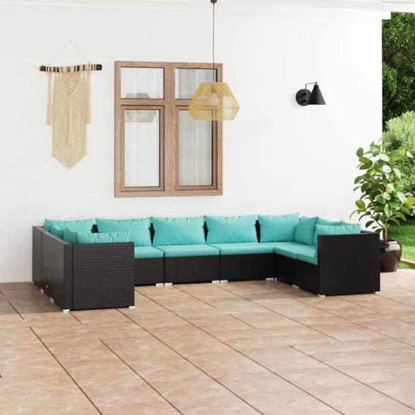 ARDEBO.de - 9-tlg. Garten-Lounge-Set mit Kissen Poly Rattan Schwarz