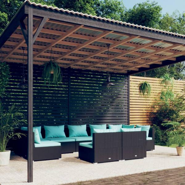ARDEBO.de - 9-tlg. Garten-Lounge-Set mit Kissen Schwarz Poly Rattan