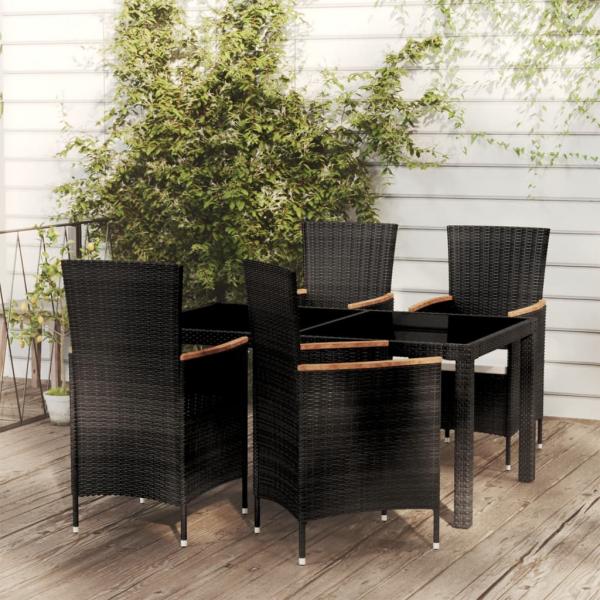 ARDEBO.de - 5-tlg. Garten-Essgruppe mit Kissen Poly Rattan Schwarz