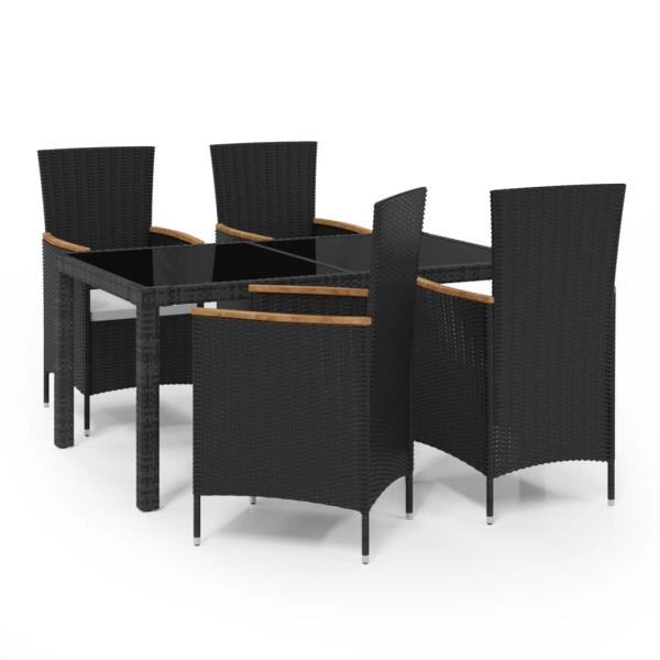 5-tlg. Garten-Essgruppe mit Kissen Poly Rattan Schwarz