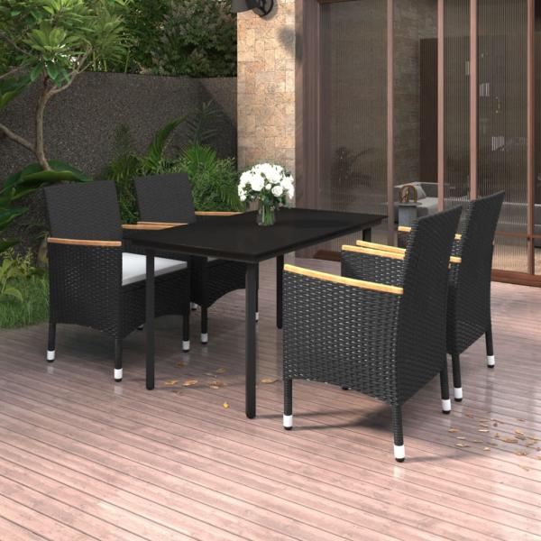 ARDEBO.de - 5-tlg. Garten-Essgruppe mit Auflagen Poly Rattan und Glas