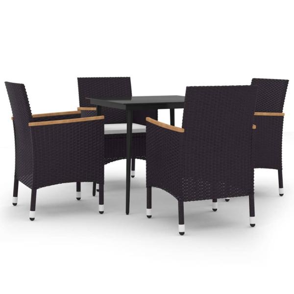 5-tlg. Garten-Essgruppe mit Auflagen Poly Rattan und Glas