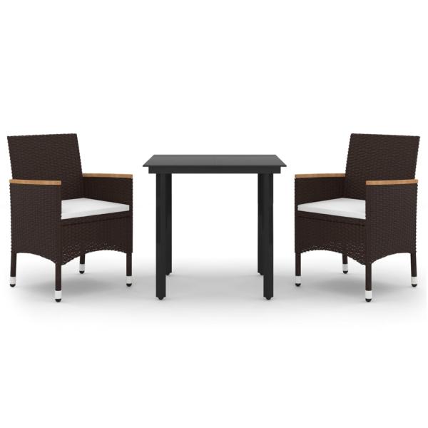 3-tlg. Garten-Essgruppe mit Auflagen Poly Rattan und Glas