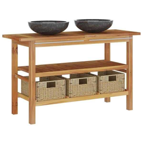 Waschtisch mit Marmorwaschbecken Schwarz Massivholz Teak