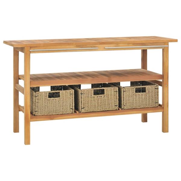 Waschtisch mit Marmorwaschbecken Schwarz Massivholz Teak