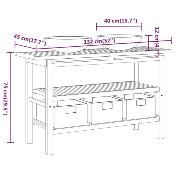 Waschtisch mit Marmorwaschbecken Schwarz Massivholz Teak