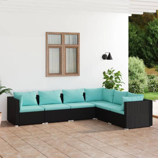 ARDEBO.de - 6-tlg. Garten-Lounge-Set mit Kissen Poly Rattan Schwarz